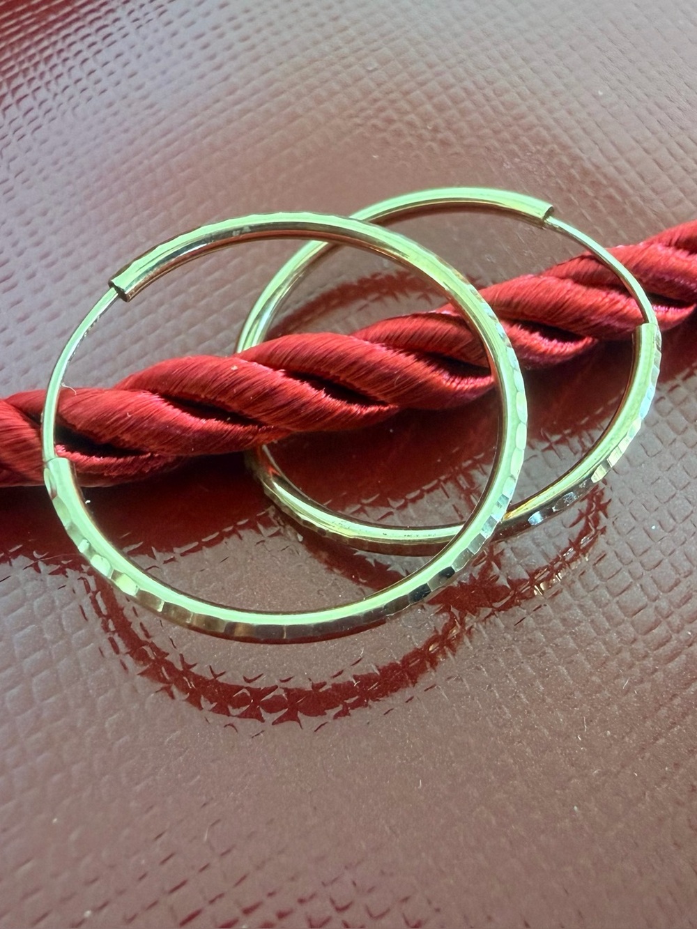 14K Gold Textured Hoop Earrings